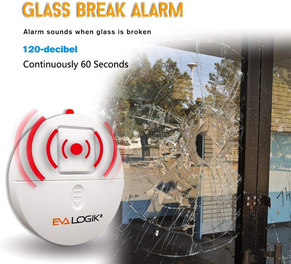 EVA LOGIK Modern Ultra-Thin Window Alarm with Loud 120dB Sound and Vibration Sensors Compatible with Virtually Any Window, Glass Break Alarm Perfect for Home, Office, Dorm Room- 4 Pack