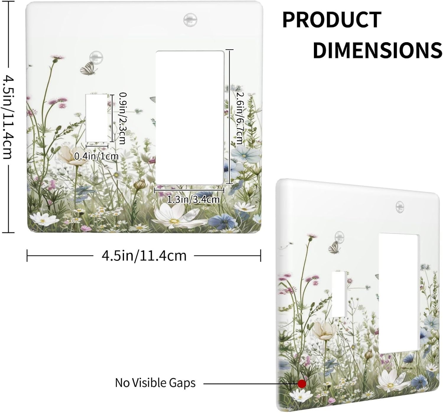 Colorful Wildflowers Daisy Plant Butterfly Floral Outlet Covers 1 Toggle 1 Rocker Combination Decorative Wall Plate Electrical Switch Plates Light Switch Cover Plate for Bed Room Living Room Decor
