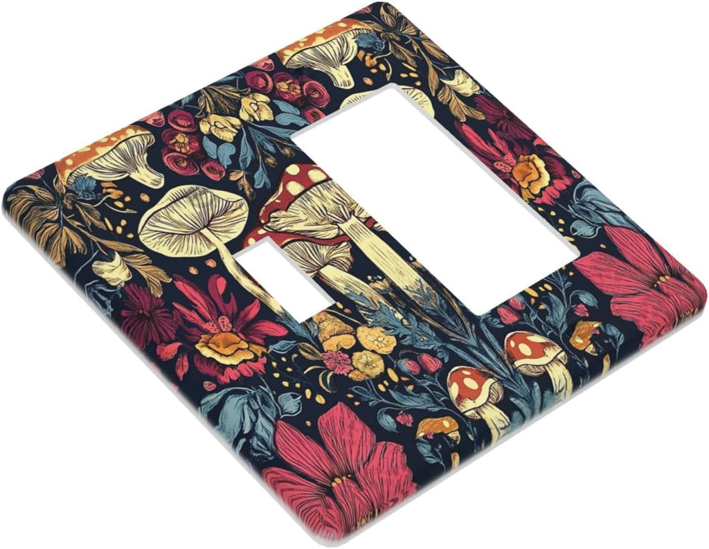 Outlet Covers Coloful Red Yellow Orange Magical Mushroom Forest 1 Toggle 1 Rocker Combo Light Switch Cover Plate Decorative Switch Plate Covers Electrical Wall Plate for Bedroom Home Decor