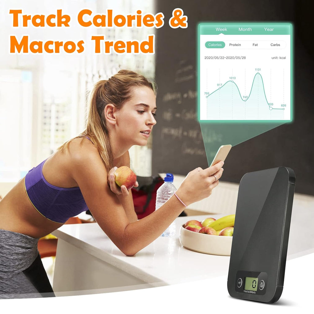URAMAZ Food Scale with Nutritional Calculator, Digital Food Scales for Kitchen Scale Grams and Ounces, Smart Food Weight Scale for Weight Loss, 20 Nutrients Tracking, Diet, Calories, Meal Prep, 11lb