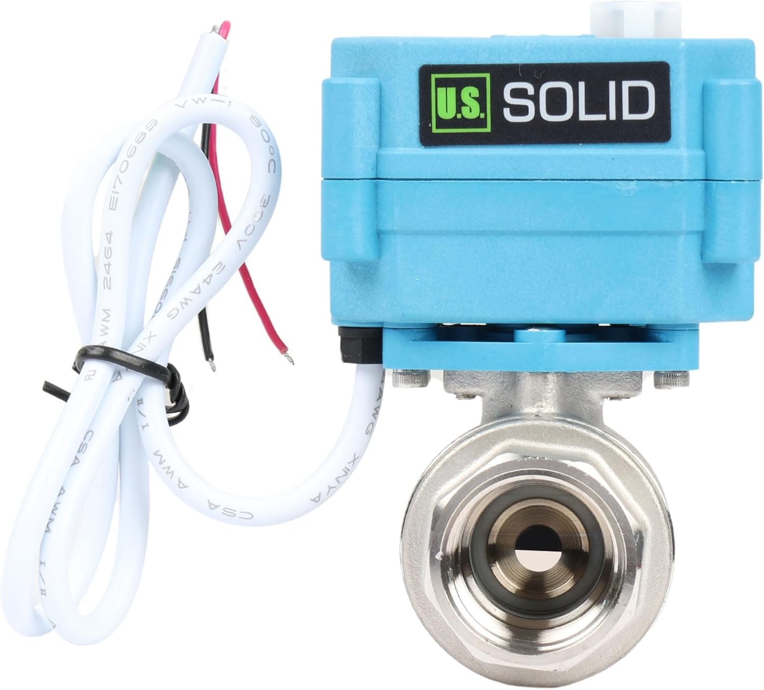U.S. Solid Motorized Ball Valve - IP67 3/4inch Stainless Steel Ball Valve 110-230V with Waterproof Cover, Full Port, 2 Wire Auto Return, Normally Closed