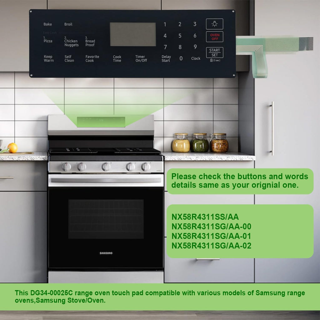 DG34-00025C Range Membrane Switch Touchpad Overlay-Compatible with Samsung Stove/Oven NX58R4311SS/NX58R4311SG,Replaces 4963022/AP6885265/PS12721647