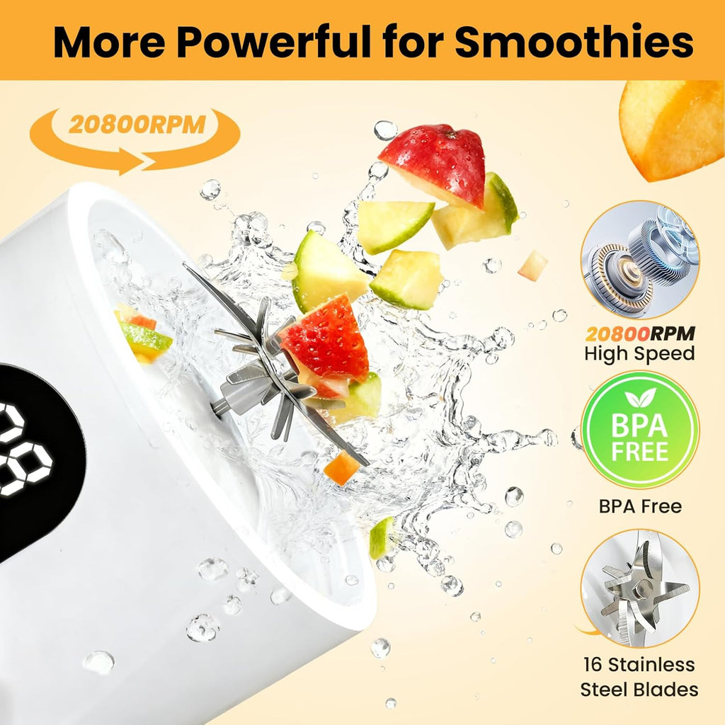 Portable Blender, Personal Blender for Shakes and Smoothies, Portable Juicer with 16 Blades, Small Mini Juicer with Extra Handle Lid for Travel, Sport, Office, Camping and Outgoing (16.9 oz)