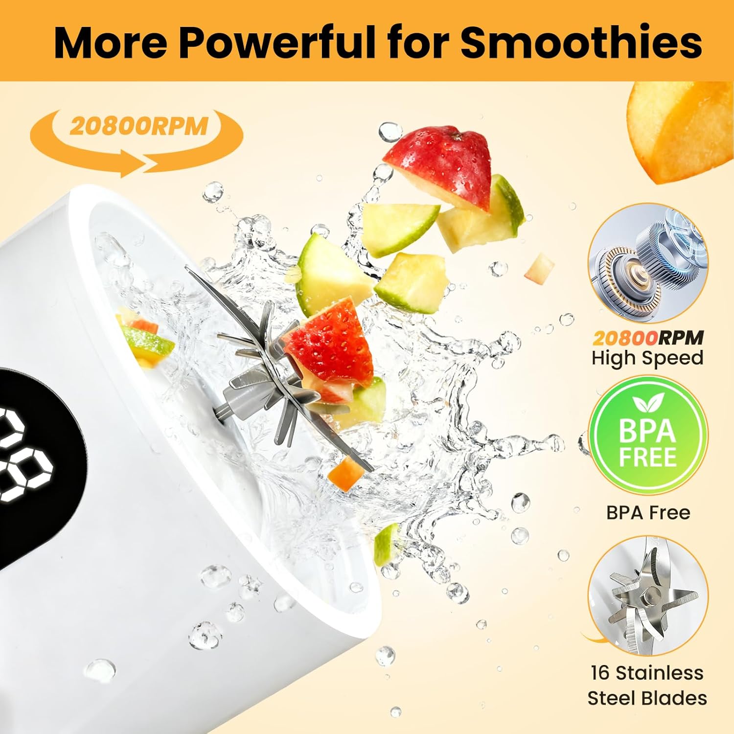 Portable Blender, Personal Blender for Shakes and Smoothies, Portable Juicer with 16 Blades, Small Mini Juicer with Extra Handle Lid for Travel, Sport, Office, Camping and Outgoing (16.9 oz)