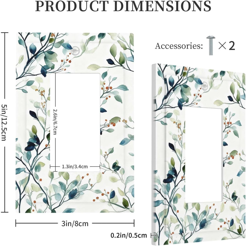 Decorative Outlet Covers Eucalyptus Leaf Geen Sage Leaves 1 Gang Rocker Light Switch Cover Plate Single Wall Plates for Electrical Outlets Switch Plate Covers Faceplate for Bedroom Home Decor