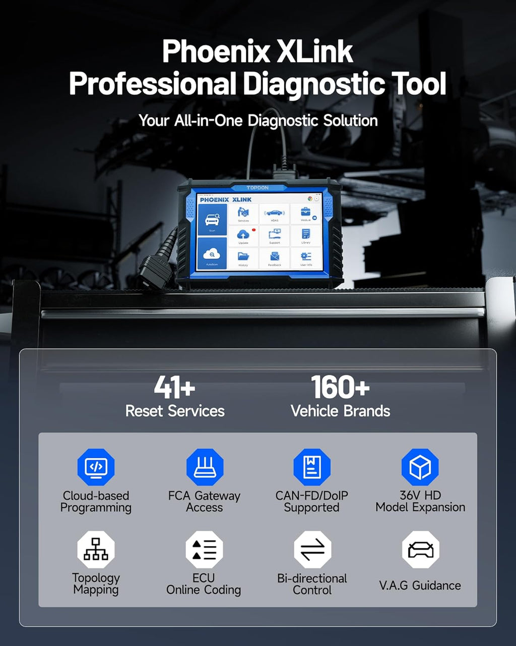 TOPDON Phoenix XLink 2025 New Gen Scan Tool, ECU Pr0gram ming/Online C0ding, Topology Mapping/New CAN Bus/DoIP, Bidirectional Scanner, 41+ Service, V.A.G Guided, Diagnostic Tool for All Vehicles