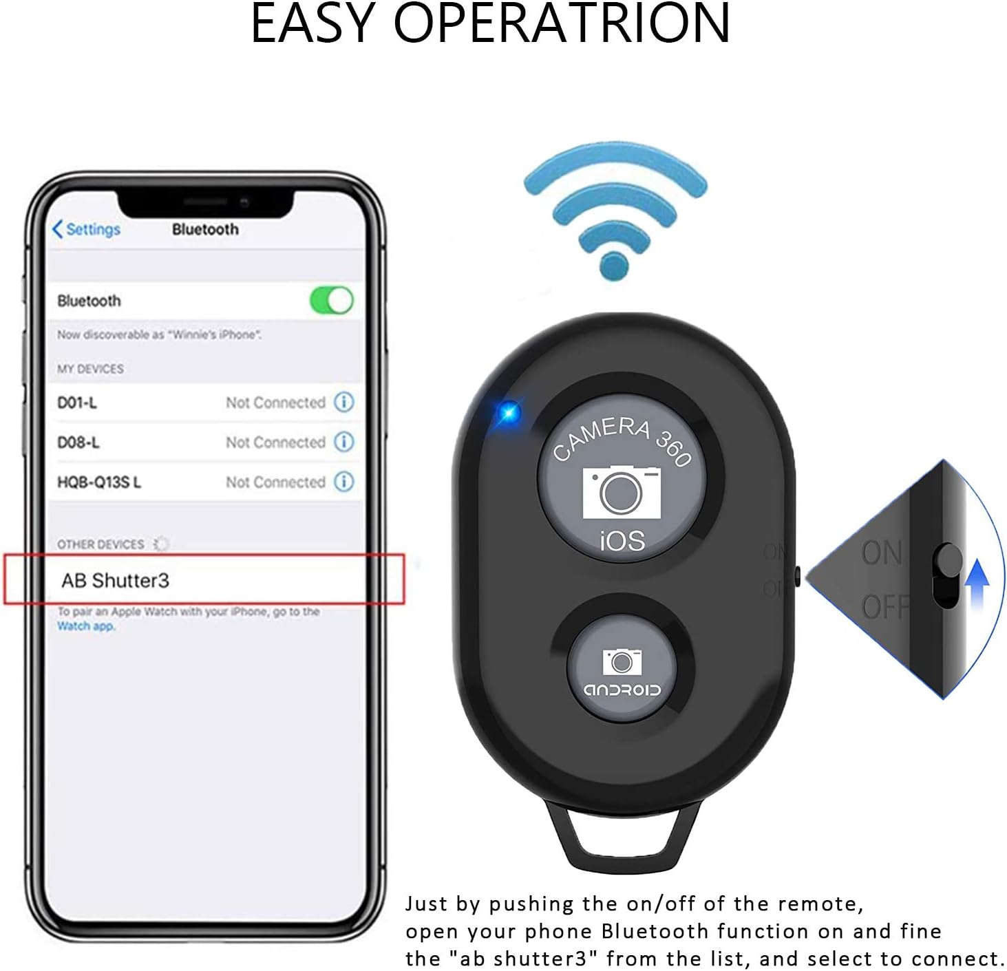 Wireless Remote Shutter for Cellphones and Tablets (3 Pack), AOQIYUE Wireless Remote for iPhone/Android Camera Control, Selfie Clicker for Photos and Videos - Wrist Strap Included