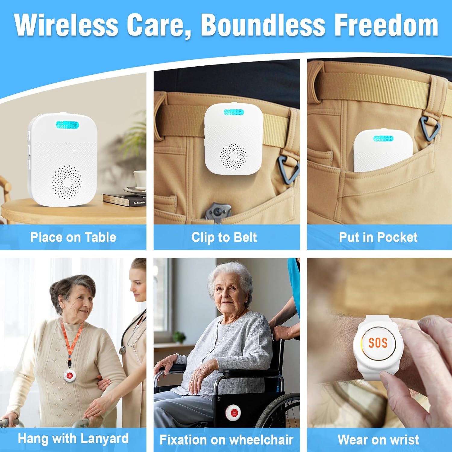 Daytech Caregiver Pager Wireless Call Button for Elderly at Home Life Alert Systems for Seniors/Patient/Disabled 300+ Feet 1 Portable/Vibration Receiver & 1 Emergency Button