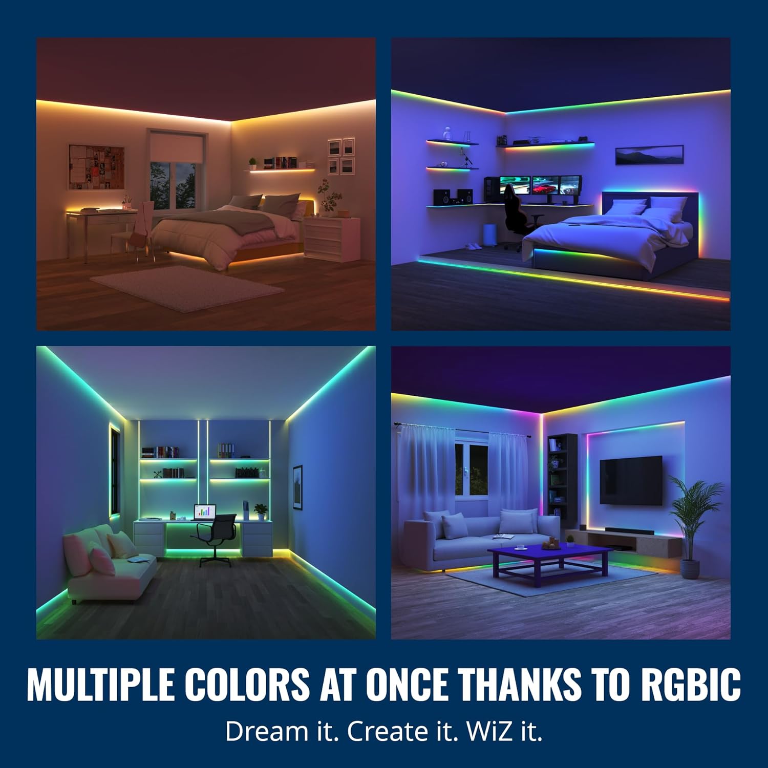 WiZ Connected 65.6 ft LED Light Strip For Your Smart Home - Flowing Multicolor LED, Color-Changing, Cuttable - Voice/App Control - 2 Rolls