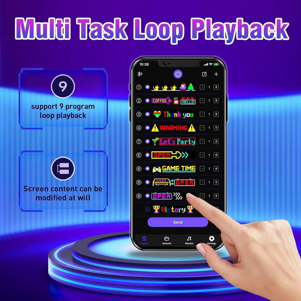 GOTUS Programmable LED Sign,LED Sign for Business,Bluetooth APP Control,DIY Design Text, Patterns, Animations