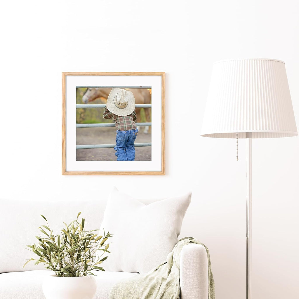 16x16 Picture Frames, Solid Oak Wood Photo Frame 16 by 16, Rustic Wooden Square Picture Frame with Tempered Real Glass, 16 x 16 Square Frame Matted to 12 x 12, Natural Color, Set of 2
