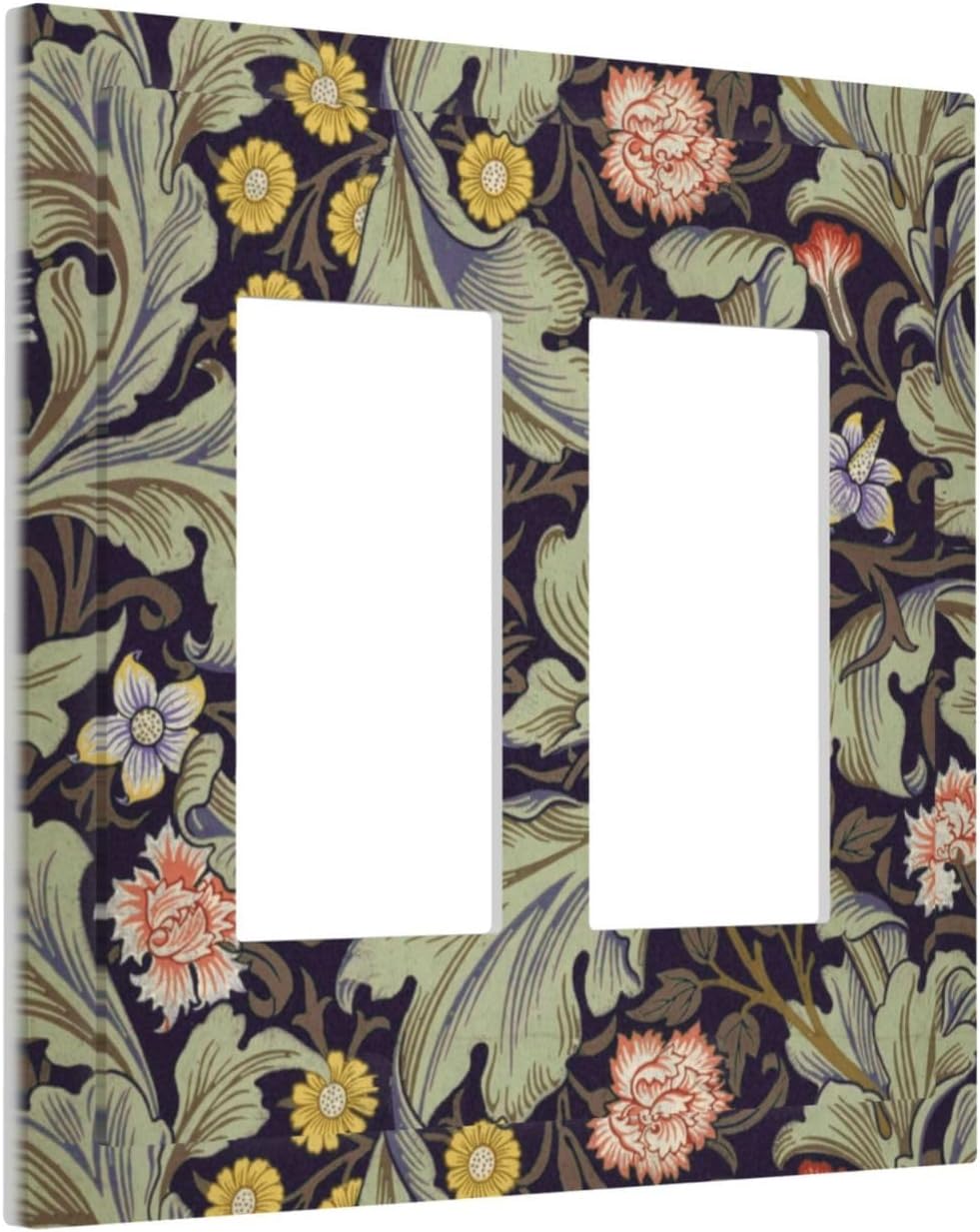 Boho William Morris Floral Green Leaves Flower Decorative Outlet Covers 2 Gang Double GFCI Rocker Electrical Wall Panels Light Switch Cover Plate for Farmhouse Home Decor