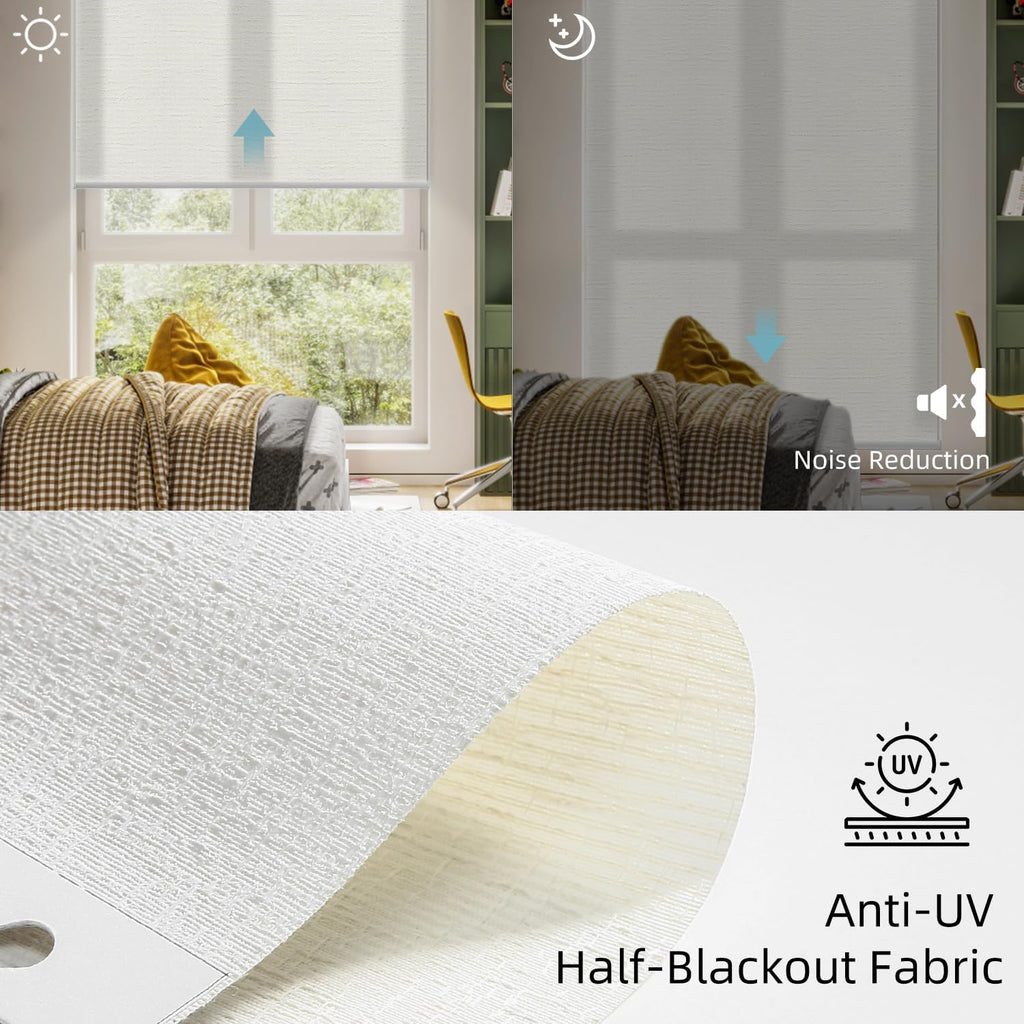 SmartWings Motorized Light Filtering Shades, Work with Matter Homekit Z-Wave Alexa Google, 70% Blackout Shades Translucent, Cordless Blinds with Remote Rechargeable, Max 110" W x 148" H, Safari Ivory