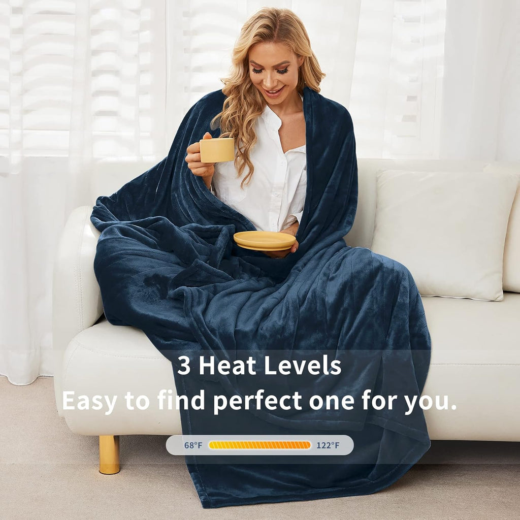 Vagueior Electric Heated Blanket Full Size 72'' x 84'' Extra-Warm Lightweight Cozy Luxury Electric Blanket Machine Washable with 3 Heating Levels Auto-Off Machine Washable - Blue ETL Certification