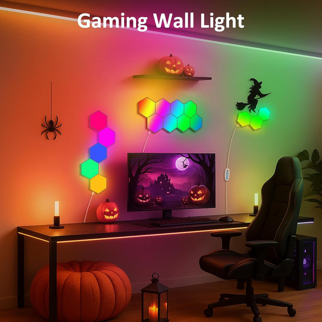 Hexagon LED Light Panels 8 Pack – Smart RGB Wall Lights with APP & Remote Control – Music Sync Modular Gaming Lights for Bedroom, Living Room, Wall Decor