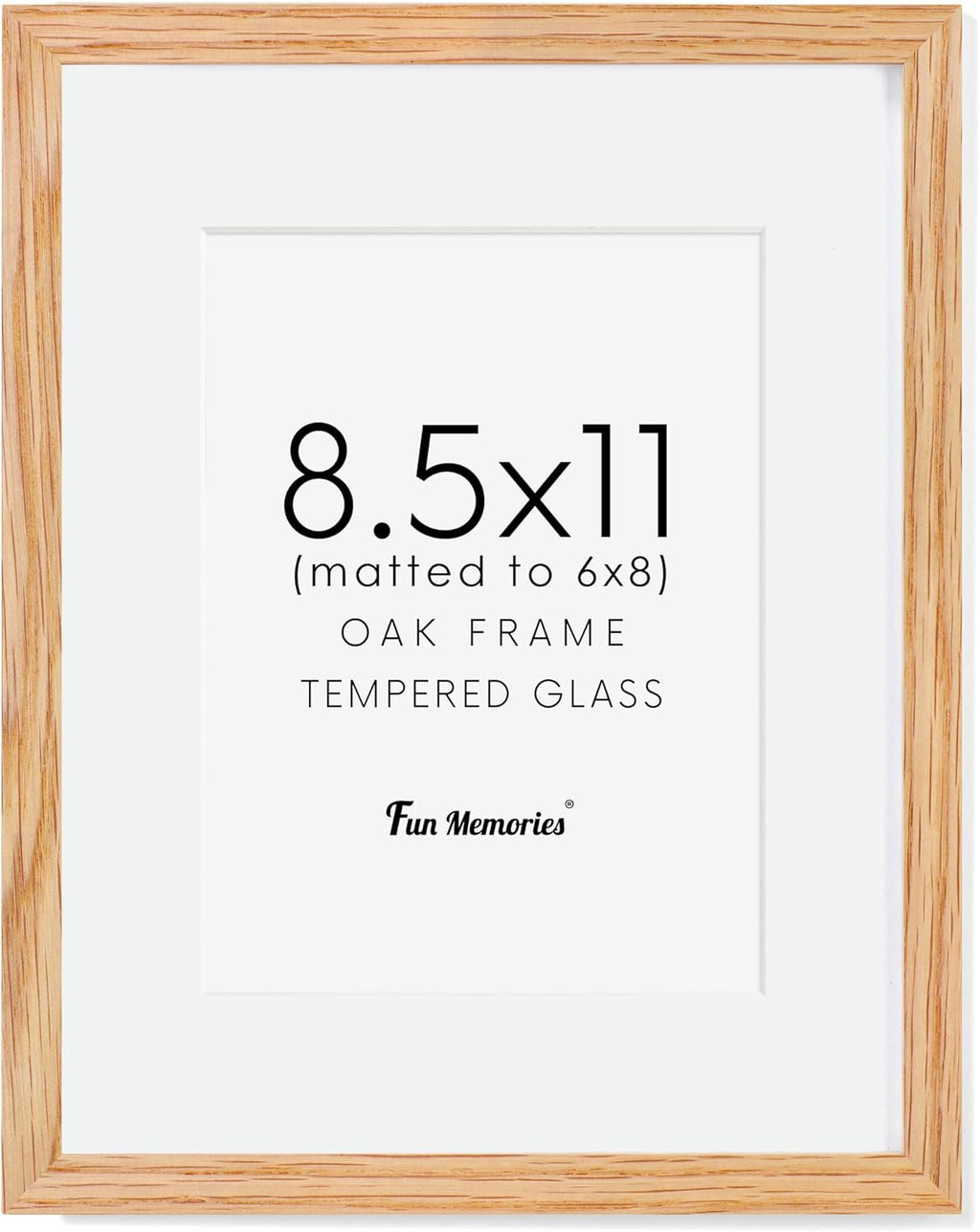 8.5x11 Picture Frame, Oak Wood Frame 8.5 x 11, 8.5 by 11 Wood Frames with Glass, 8.5x11 Matted frame for 6x8, Real Wood 8.5"x11" Photo Frame with Stand, Natural Oak Color, 1 Pack