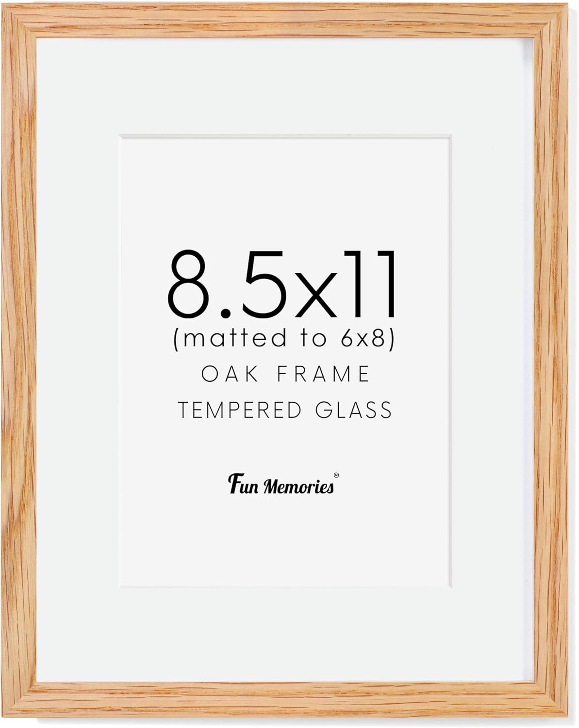 8.5x11 Picture Frame, Oak Wood Frame 8.5 x 11, 8.5 by 11 Wood Frames with Glass, 8.5x11 Matted frame for 6x8, Real Wood 8.5"x11" Photo Frame with Stand, Natural Oak Color, 1 Pack