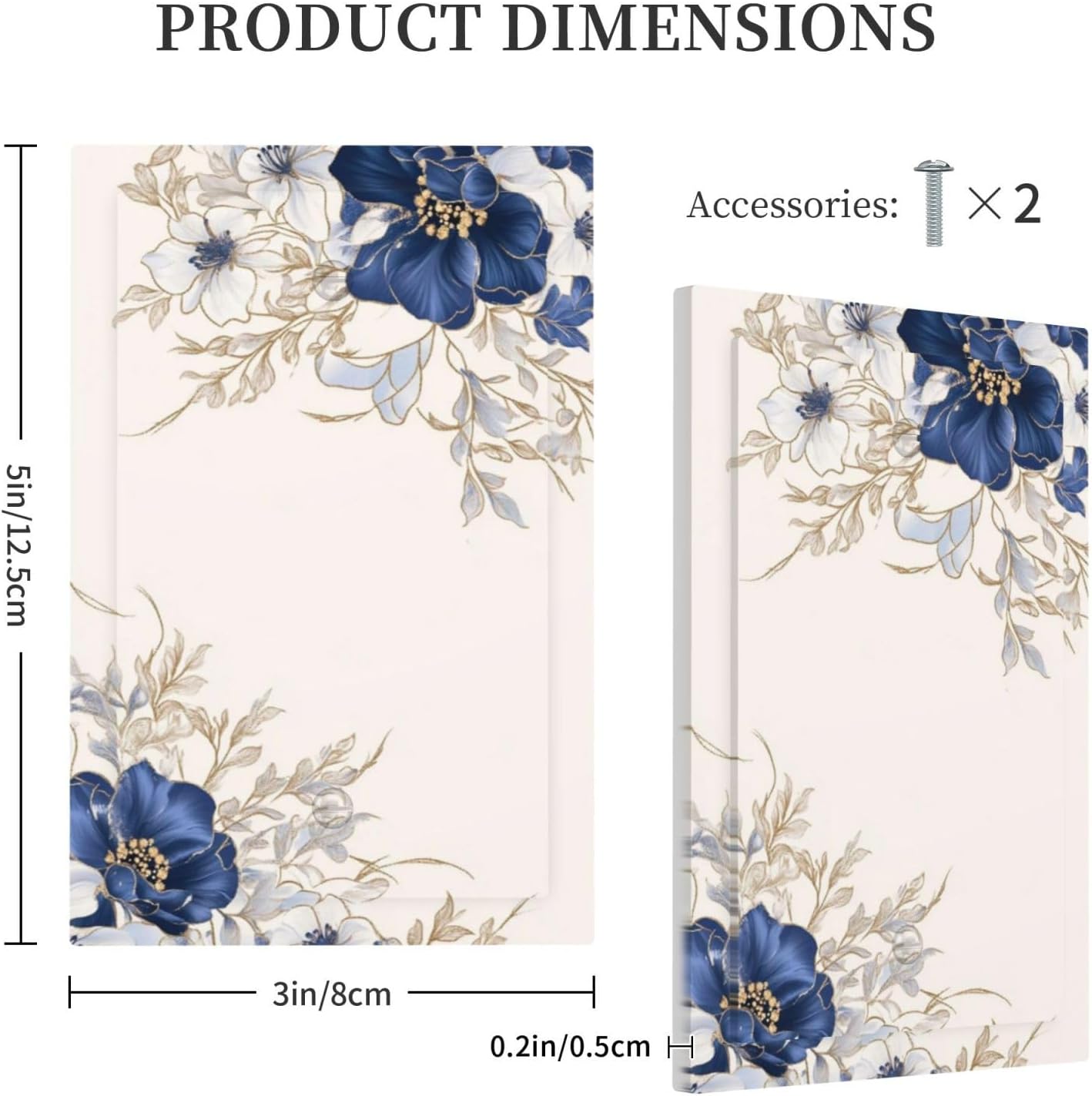 Decorative Light Switch Cover Plate Rustic Blue Beige Flower Peony Floral 1 Gang No Device Single Blank Outlet Covers Wall Plates for Electrical Outlets Faceplate for Bedroom Home Decor