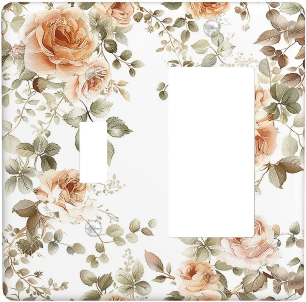 Outlet Covers Vintage Warm Color Orange Flowers And Leaves 1 Toggle 1 Rocker Combination Decorative Wall Plate Electrical Switch Plates Light Switch Cover Plate for Bedroom living Room