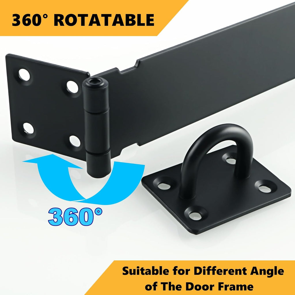 Alise Door Locks Hasp Latch,10 Inch SUS 304 Stainless Steel Safety Packlock Clasp Hasp Lock Latch,with Fixing Screw for External Doors Window Cabinet Pet Cage, Black MS9B-10C