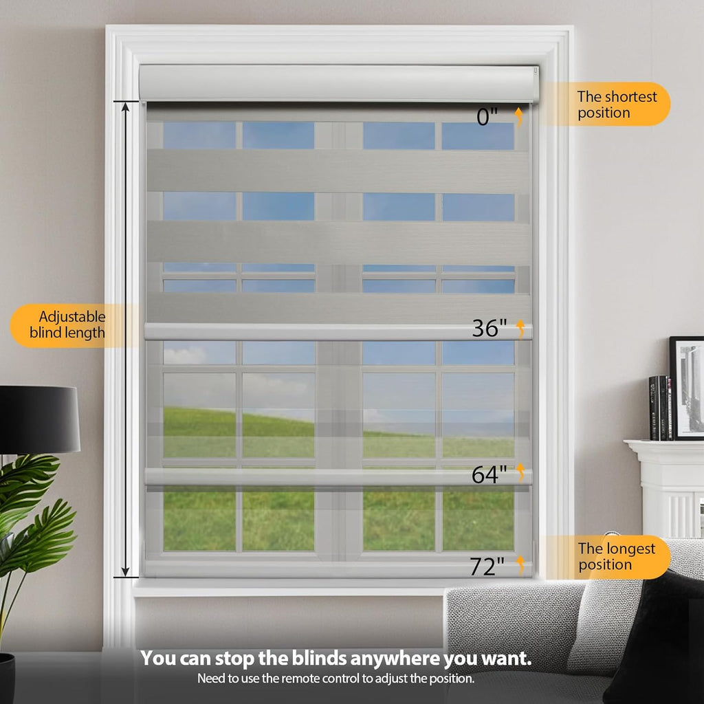 Motorized Blinds with Remote, Cordless Automatic Zebra Shades, Smart Blind for Windows, Grey, 27 x 72