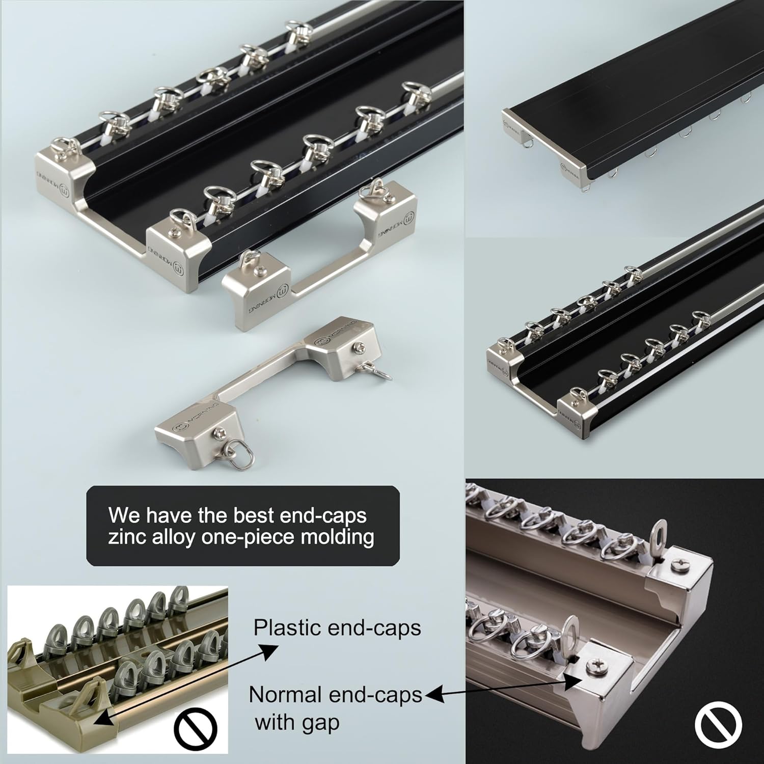 Ceiling Curtain Track - Double Rails System, Sliding Curtain Rail (Black, 2M)
