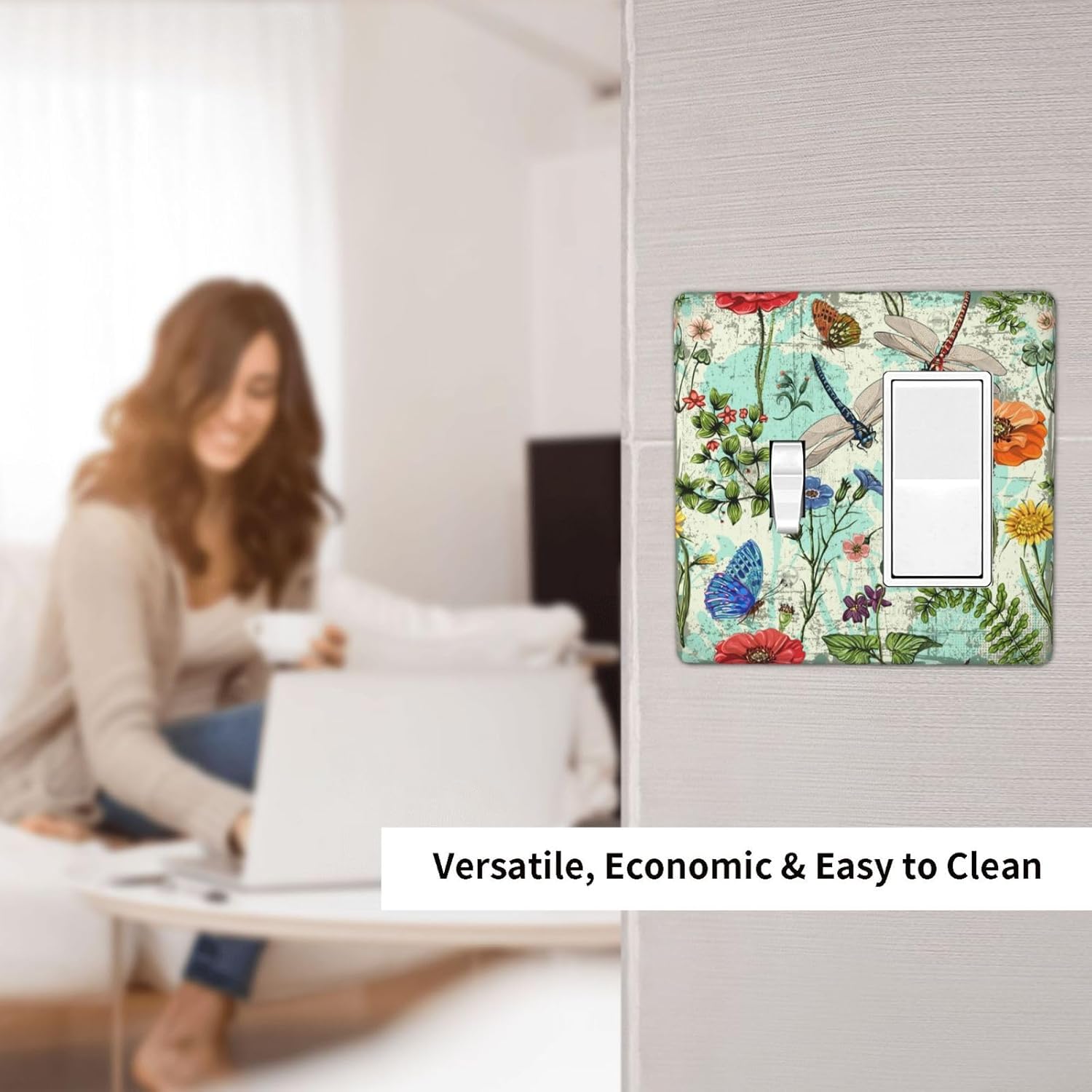 Dragonflies Flowers Butterfly 1 Toggle 1 Rocker Outlet Light Switch Cover Decorative Wall Plate Cover For Home Living Bedroom Kitchen Decorative