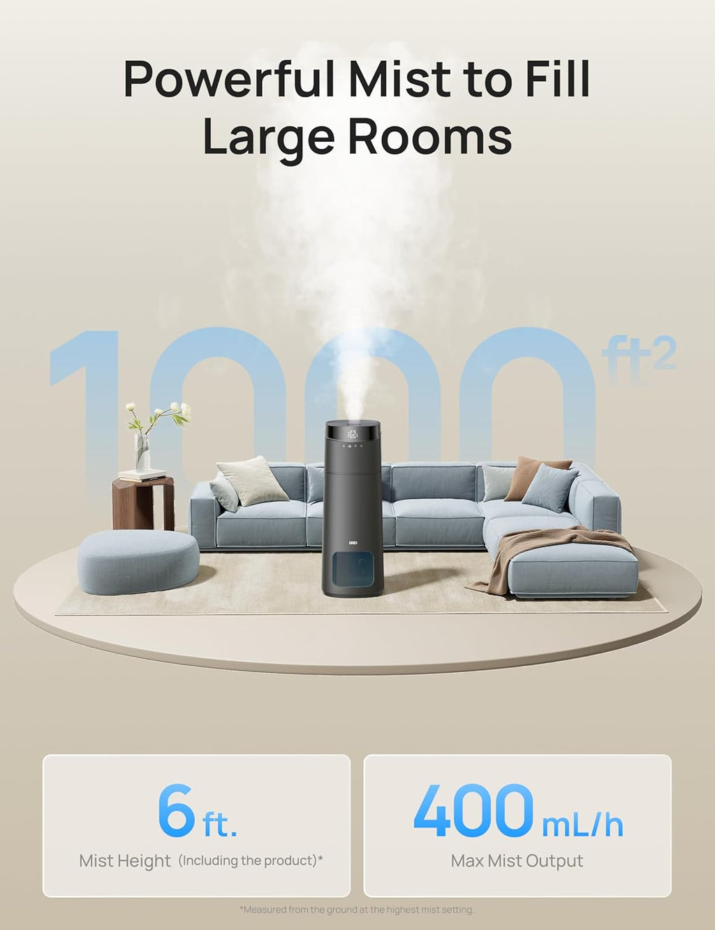 Dreo 16L Smart Humidifier Large Room 1000 ft², 130H Cool Mist Air Humidifiers for Bedroom Plants Baby, Top Fill, Remote/Touch/Voice & APP Control, Clean Tank Technology, 30dB, HM755S Grey