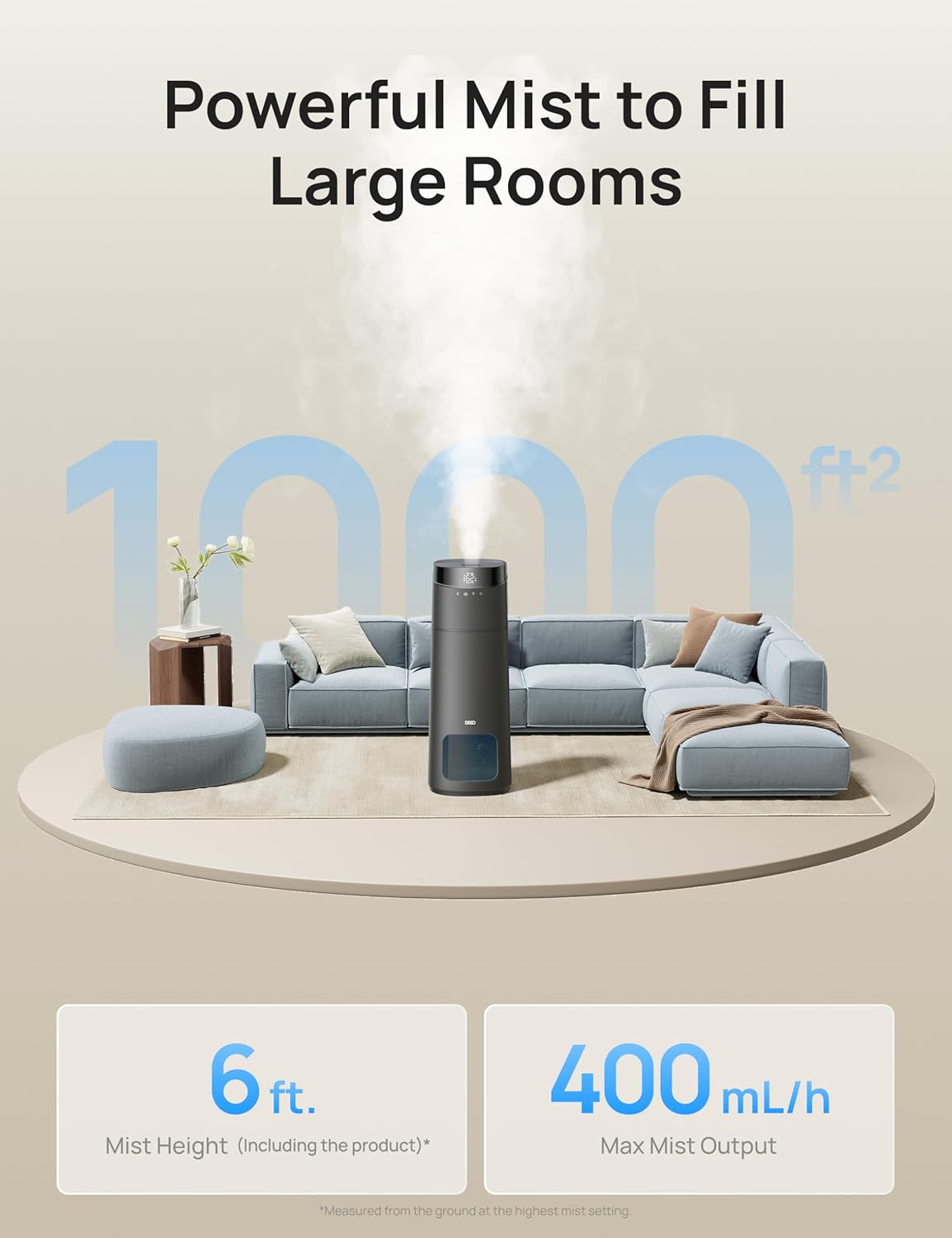 Dreo 16L Smart Humidifier Large Room 1000 ft², 130H Cool Mist Air Humidifiers for Bedroom Plants Baby, Top Fill, Remote/Touch/Voice & APP Control, Clean Tank Technology, 30dB, HM755S Grey