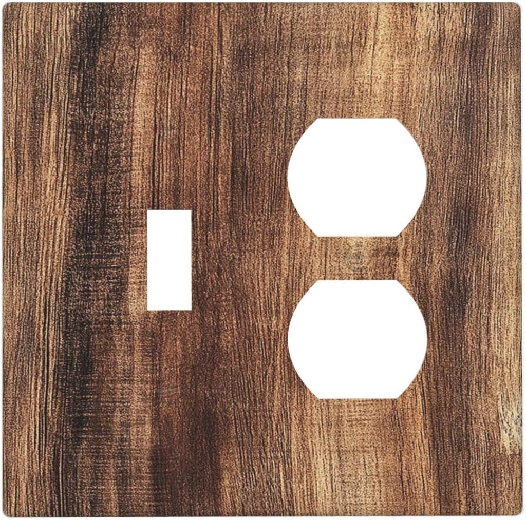Wallplates Vintage Rustic Brown Wood Grain 1 Toggle 1 Duplex Switch Plate Electrical GFCI Faceplate Decorative Light Switch Covers for Bedroom Farmhouse Decor