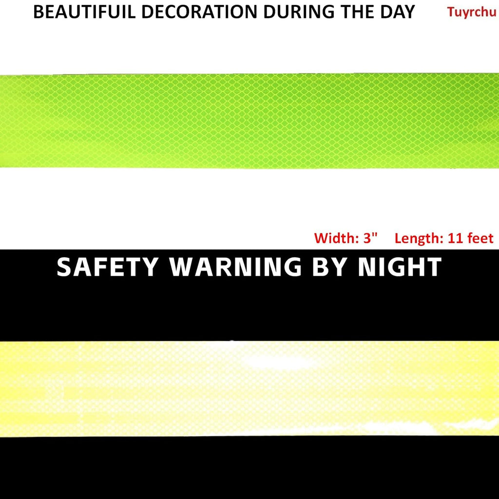 Non Fading Fluorescent Yellow Reflective Tape Outdoor Waterproof 3 inch, High Visibility Warning Safety Industrial Marking Tape (11 feet)