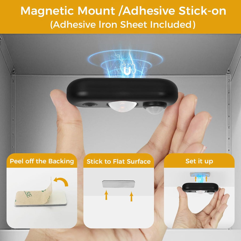 LED Motion Sensor Puck Lights, Small Rechargeable Under Cabinet Light, Dimmable Warm White Closet Lights, Wireless Under Cabinet Lighting for Drawer, Kitchen (4 Pack)
