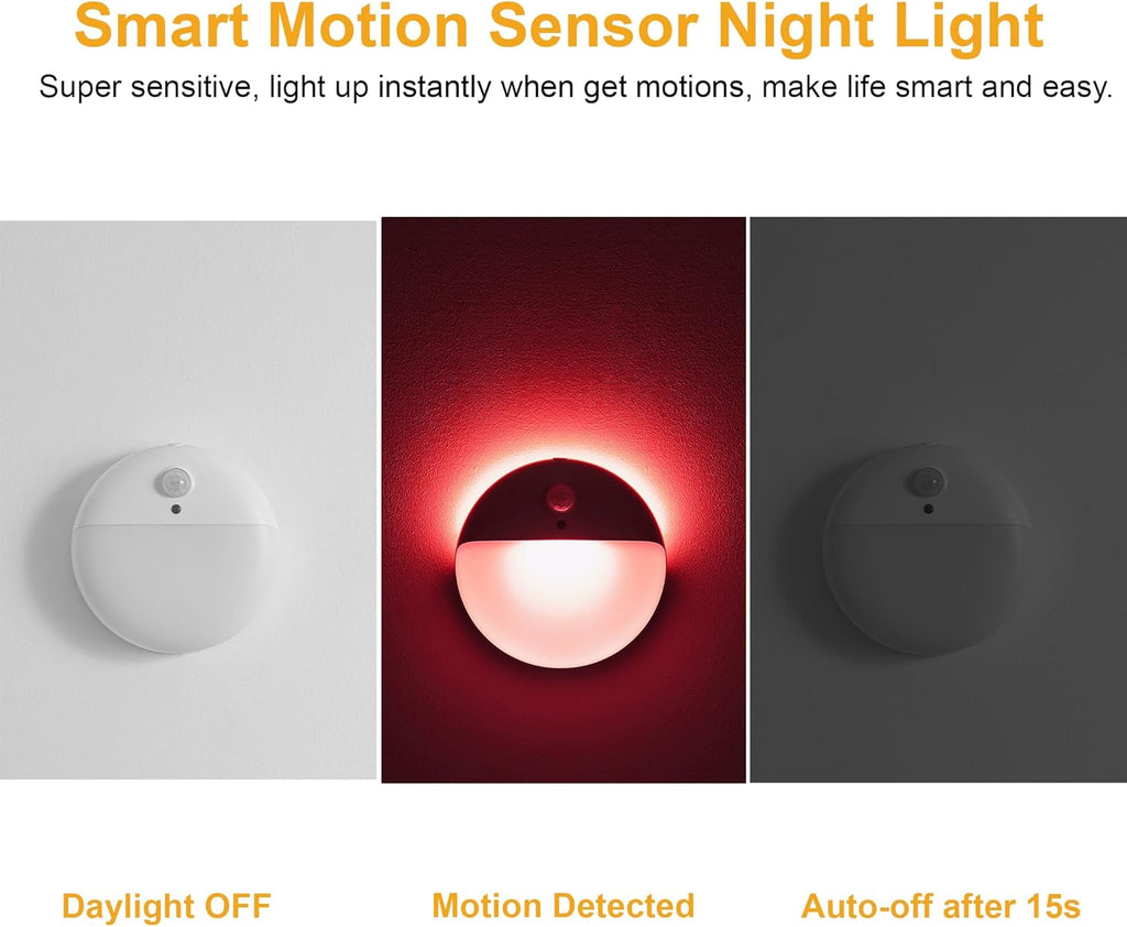 2 Pack Red Night Light, Battery Operated Night Light, 2.6" Small Sticky Lights, Dimmable Motion Sensor Light, 3 Light Modes, Portable LED nightlight for Baby, Kids, Sleep, Bedroom, Bathroom