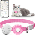 Cat Tracker, Cat Tracker Collar with Safety Elastic Buckle, Works with Any Collar,Compatible with Apple Find My App (Only iOS), No Monthly Fee, Waterproof, Pink