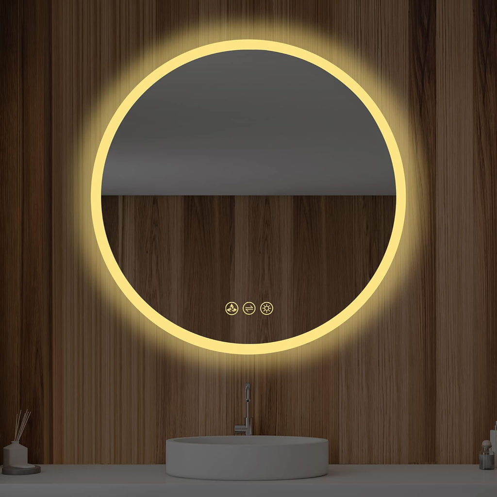 Blossom 24 Inches Large Modern LED Round Bathroom Vanity Mirror, Color Temperature Adjustable, Anti-Fog Dimmable Lights, Easy to Install, Wall Mounted Makeup Mirror with Smart Touch Button