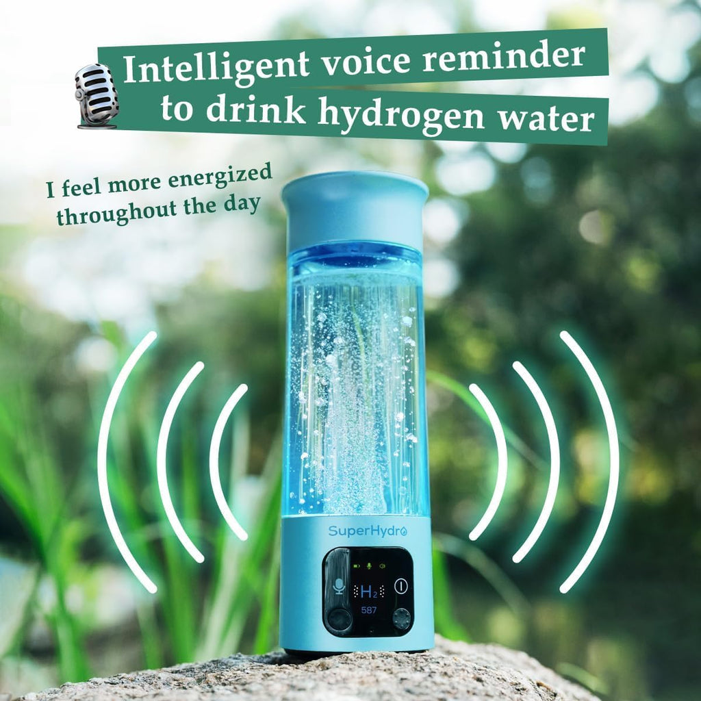 Hydrogen Water Bottle Generator - Up to 6000+ PPB Concentration - SPE/PEM Technology - Voice Reminder - Water Ionizer Machine Suitable for Travel, Daily and Office Drinking - 12oz (Blue)