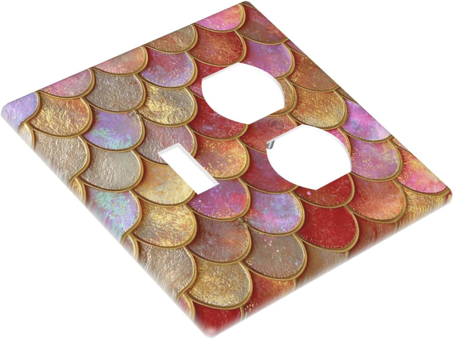 Mermaid Glitter Scale Rainbow Gold Fish Scales Wallplates 1 Toggle 1 Duplex Switch Plate Electrical GFCI Faceplate Decorative Light Switch Covers for Bed Room Home Decor