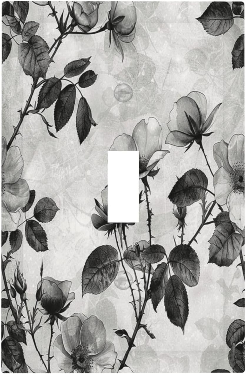 Decorative Light Switch Cover Black Breezy Watercolor Garden Floral 1 Gang Single Toggle Device Electrical Faceplate Switchplates Decorator Outlet Wall Plate for Bedroom Home Decor