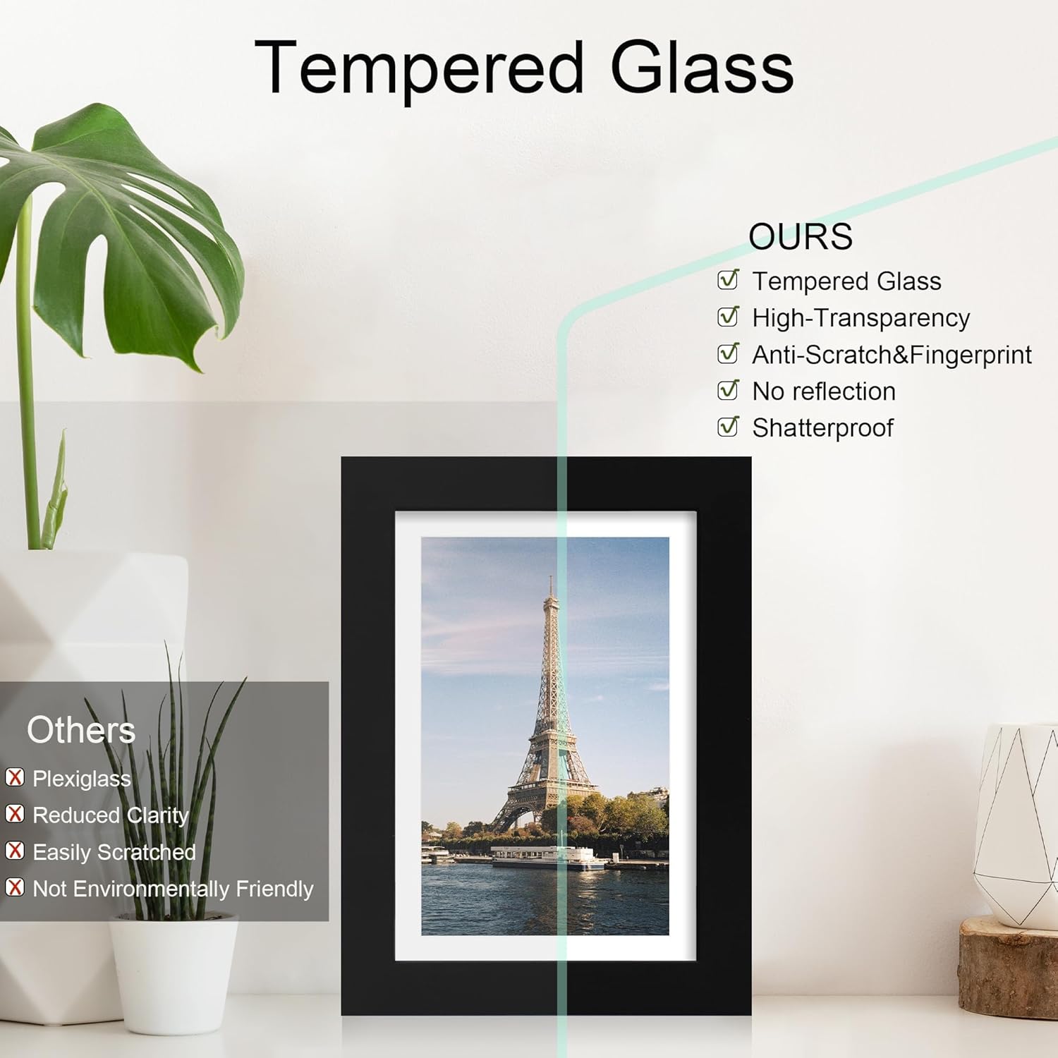 iRahmen 6x9 Picture Frame with HD Tempered Glass, Display Pictures 5x8 with Mat or 6 x 9 Without Mat, Wood Photo Frames for Tabletop and Wall Mount (Black, 1 Pack)