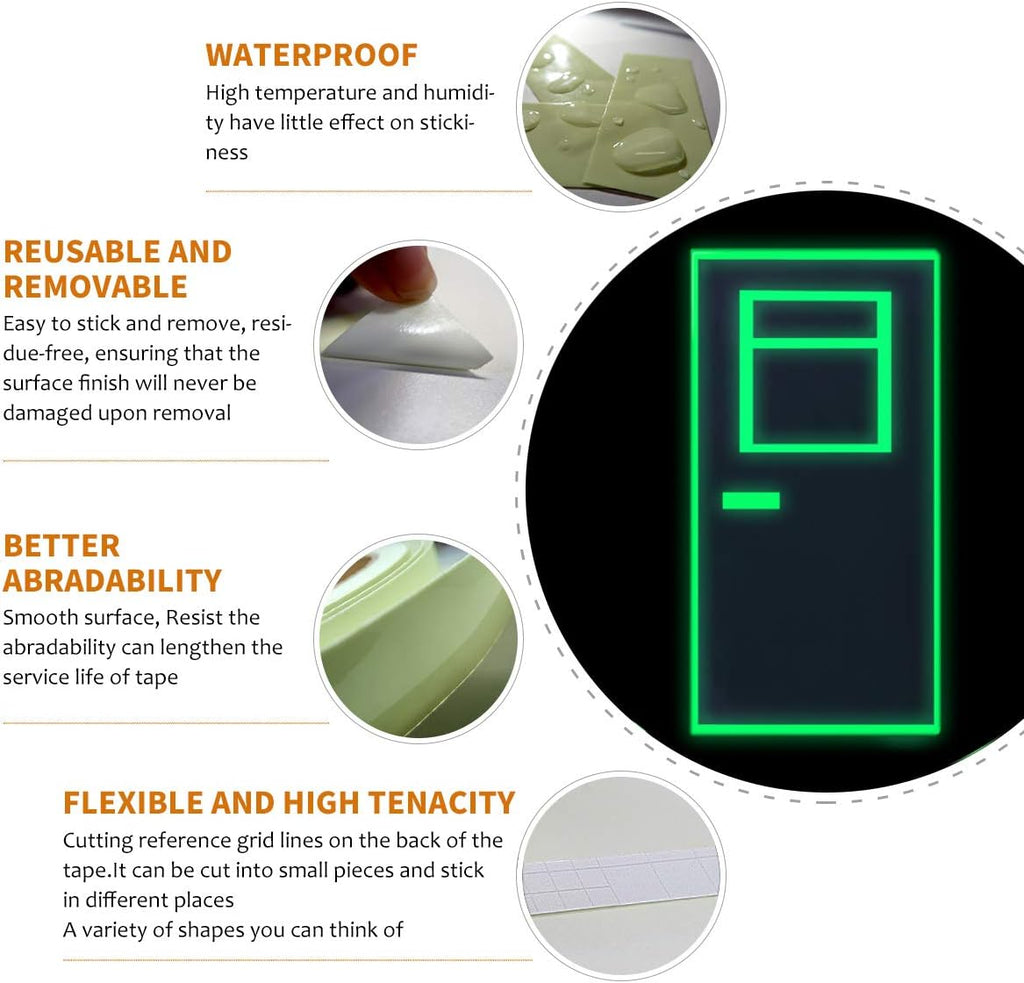 Glow in The Dark Tape 30 ft x 1 inch,Fluorescent Tape, Premium Quality Non-Toxic, Waterproof Stickers for Stairs,Walls,Steps and Exit Sign