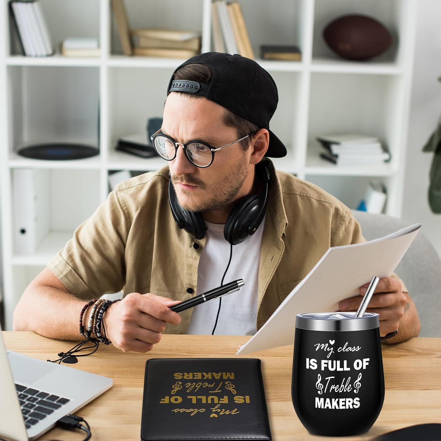 6 Pcs Music Teacher Band Teacher Gifts for Men My Class Is Full of Treble Makers 12 oz Stainless Steel Cup Socks Keychain Pen Notebook Box for Christmas Musicians Musical Lovers Gift