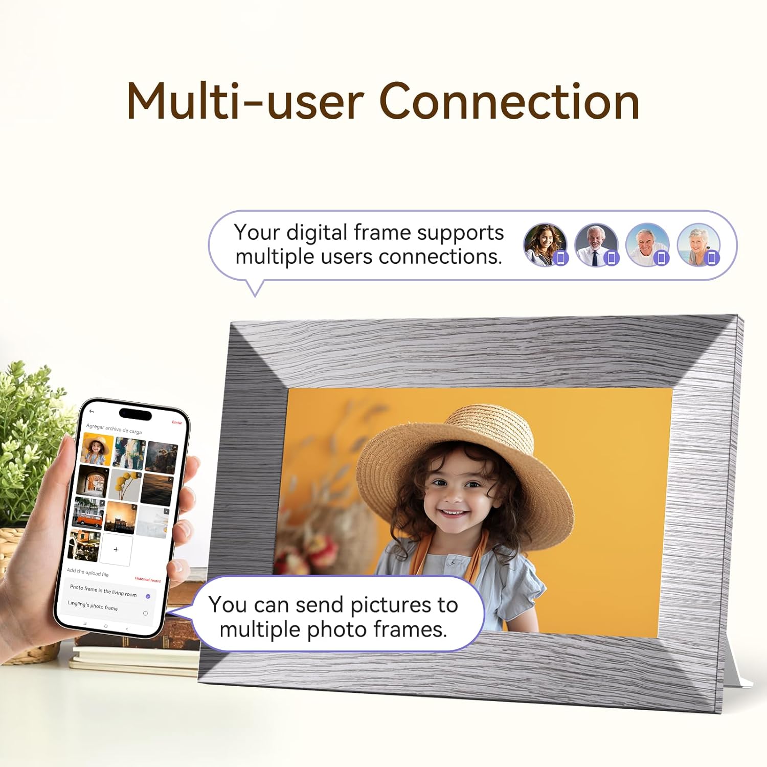 7” WiFi Digital Picture Frame with 32GB Storage, WiFi Digital Photo Frame 1024x600 HD IPS Touchscreen, Easy Setup for Share Moments Instantly Gifts for Women Mothers Day Christmas