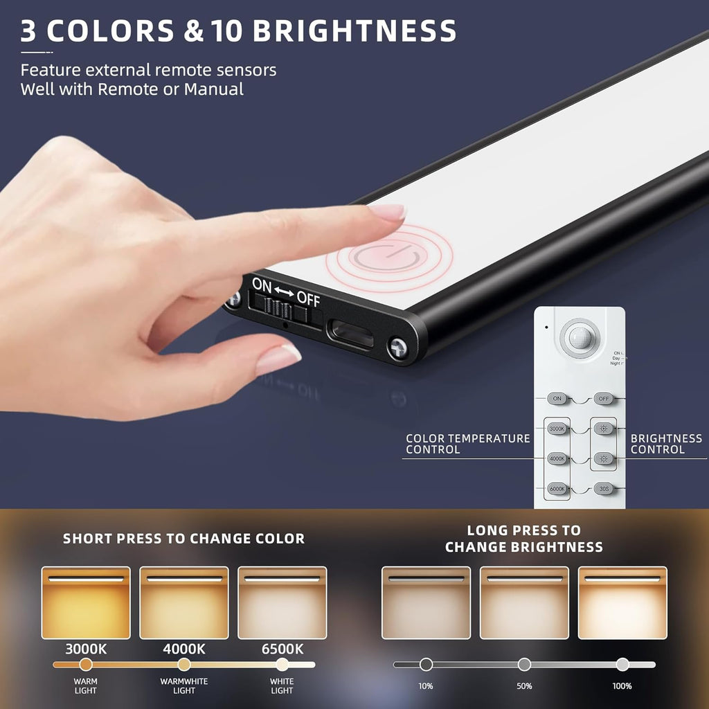 Under Cabinet Lighting,66 LED Wireless Motion Sensor Light Indoor, Rechargeable Closet Lights Battery Operated,Dimmable & 3 Color Temps,Magnetic Under Counter Lights for Kitchen, Closet (20CM,5Pack)