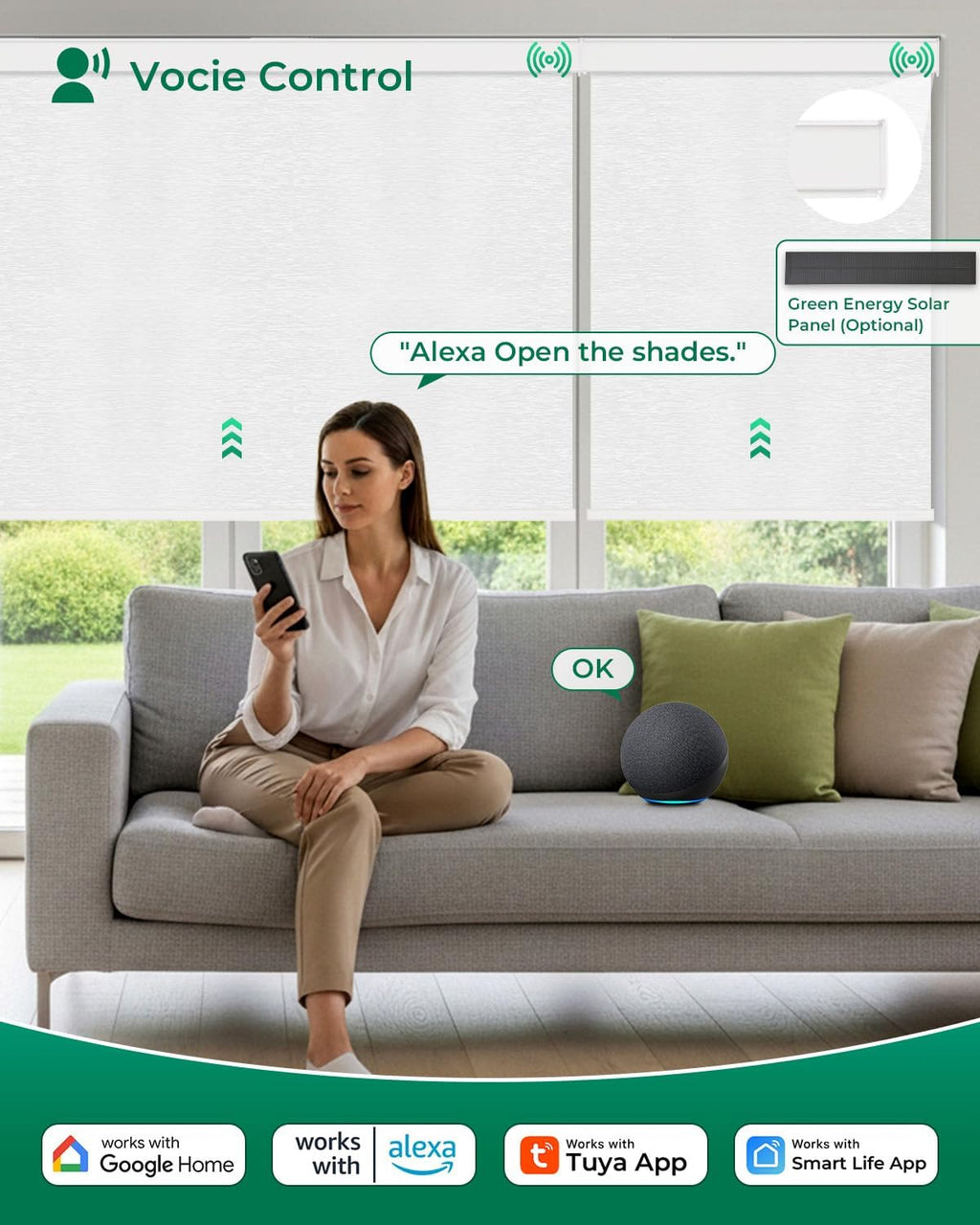 Allesin Motorized Roller Blinds – Rechargeable Smart Shades with Remote & Quiet Motor, Top/Bottom Aluminum Rails, Alexa-Compatible for Window (31" W x 72" H, 100% Blackout Cloud-Patterned)