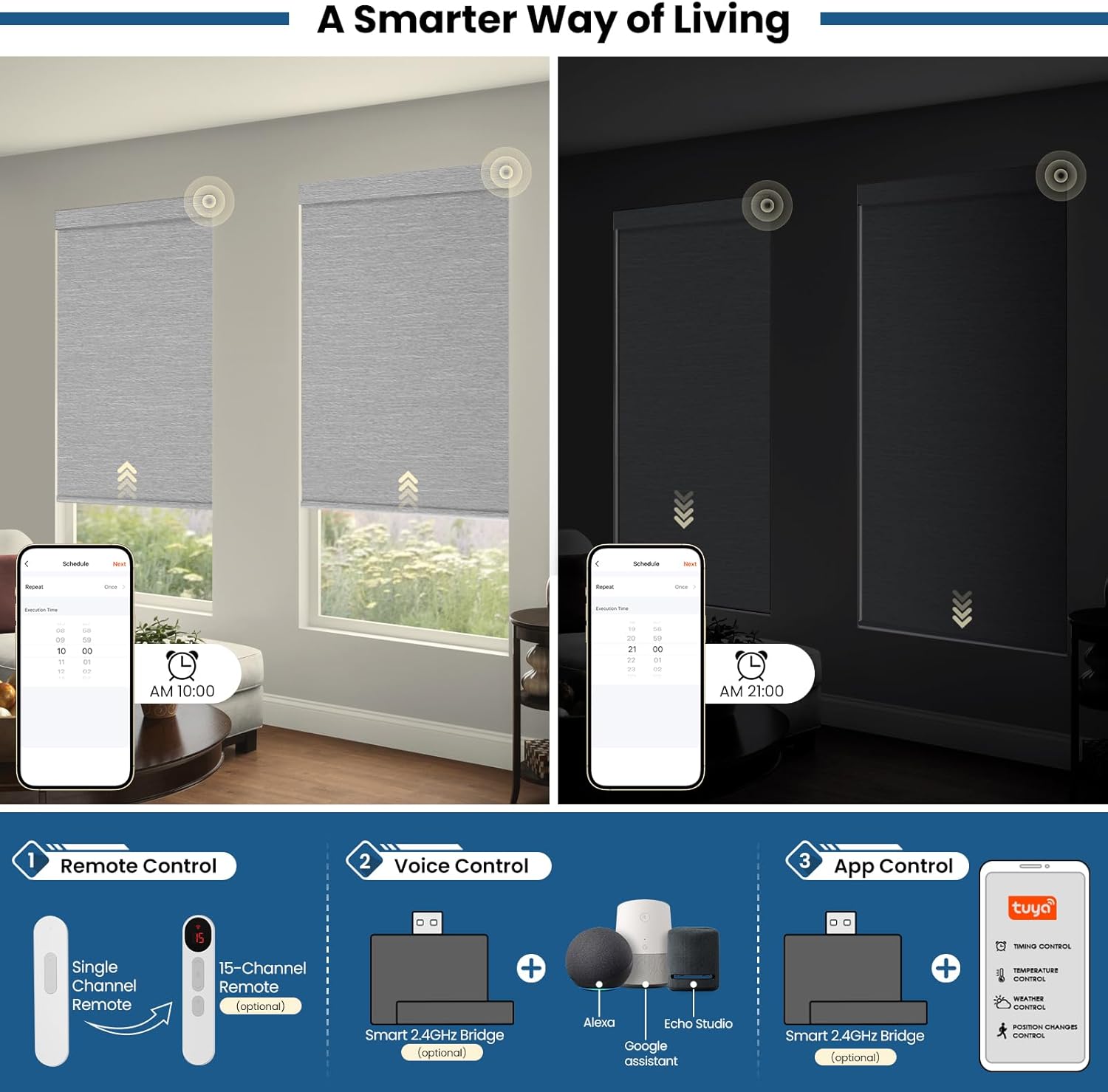 No Drill Motorized Blinds with Remote, Blackout Automatic Blinds with Solar Panel, Cordless Smart Electric Roller Shades for Windows, Grey, 25 x 72