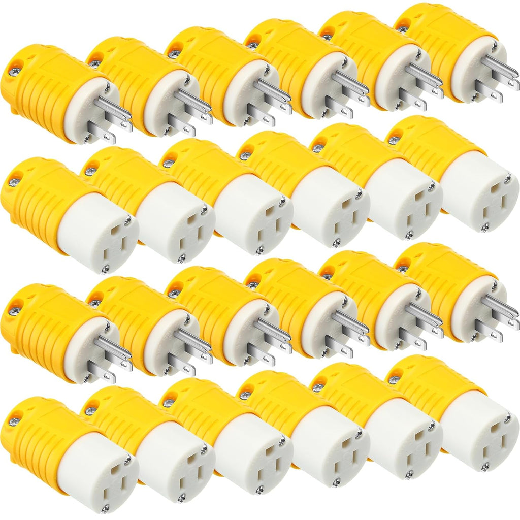 Sherr 24 Pcs Extension Cord Ends 15A 125V 2 Pole 3 Wire Heavy Duty Replacement Male Plug Female Connector Set 5-15P 5-15R Straight Blade Plug Grounding Type/ETL Listed (Male,Female)