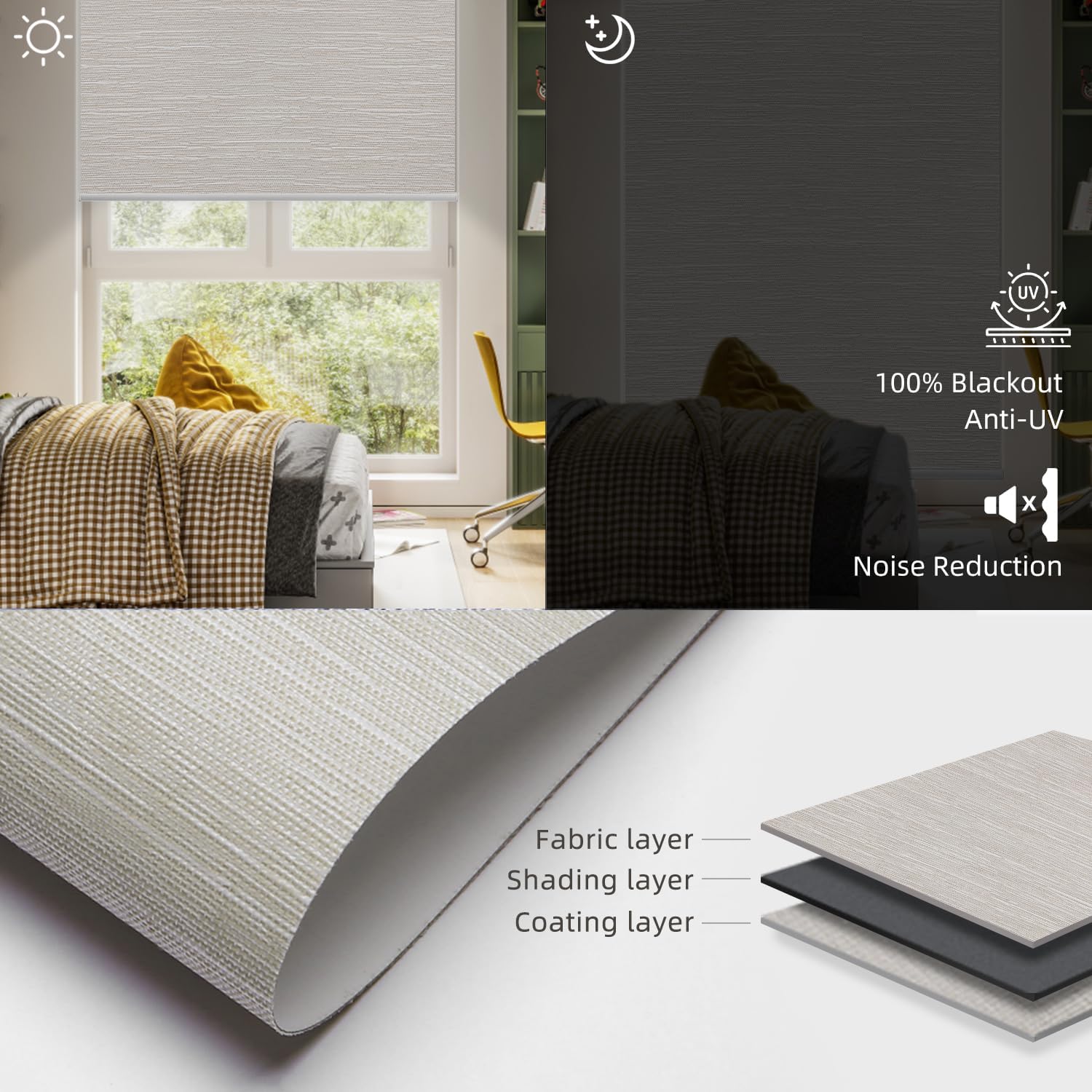 SmartWings Motorized Roller Shades Work with Homekit, Alexa Google, 100% Blackout Smart Blinds for Windows, Cordless Remote Control Window Shades, Essential Cream, Customized Size