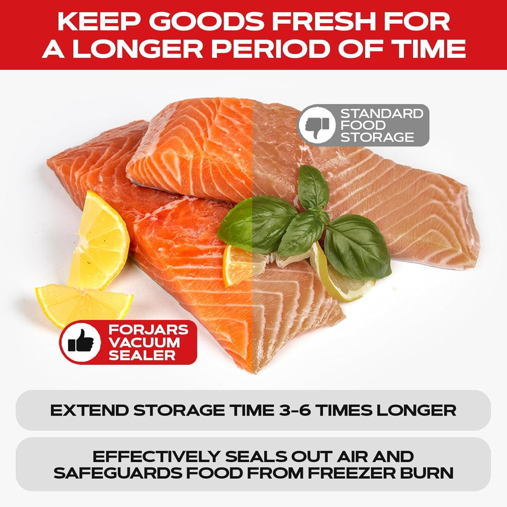 FORJARS Food Vacuum Sealer Machine with 20 Bags, High-Speed, Multi-Functional. Automatic Sealing for Dry and Wet Storage, Freshness Saving for Your Food, Perfect for Sous Vide Cooking and Kitchen Use