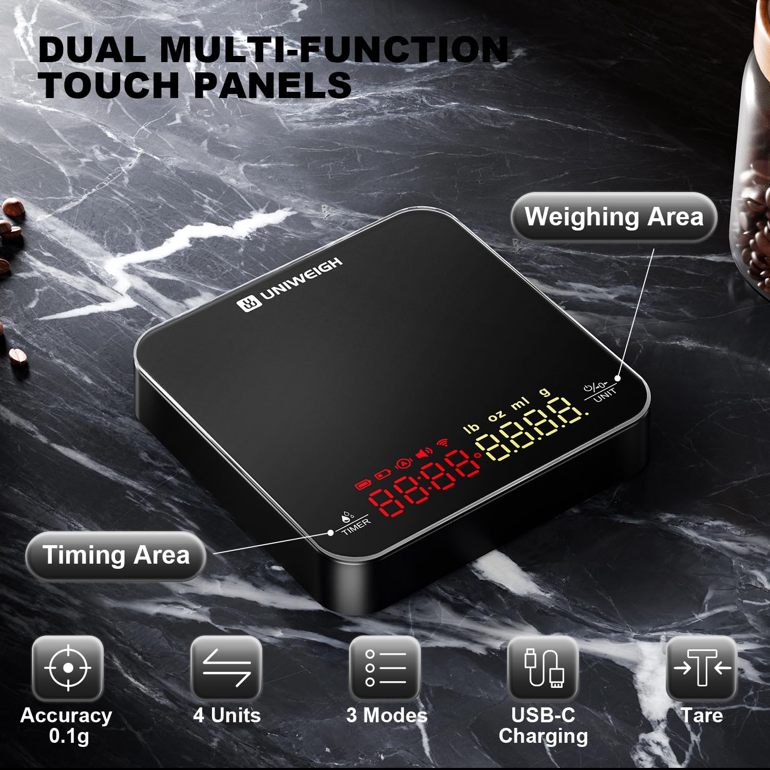 Mini Coffee Scale with Timer,Rechargeable Espresso Scale,2kg/0.1g Precision Scale for Espresso and Pour-Over Coffee, Portable Digital Kitchen Scale with Automatic Timing,Black