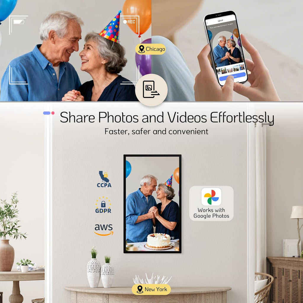 NexFoto 32 Inch Touchscreen Large Digital Picture Frame, 64GB FHD WiFi Electronic Photo Frame, Add Photos from Google Photos, Share Videos, Send Greeting, Gifts for Christmas Housewarming, Black